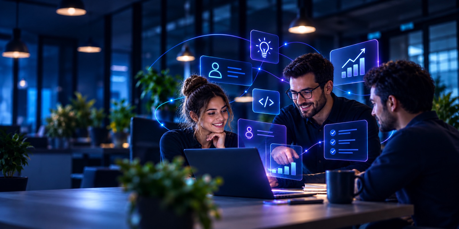 Equipe NL colaborando com painéis de tecnologia